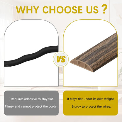 Floor Cord Cover 10FT Cord Covers for Wires on Floor Protect Wires & Prevent Trip Hazards, Easy to Cut for Home, Office, School, Concerts, Cavity W0.6in x H0.32in