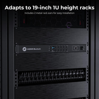 TESmart 8×1 HDMI Switch 8 in 1 Out 4K @ 60Hz HDCP with 19-inch Rack-Ears | RS-232 / LAN Control | IR Remote Control and Auto Switch | Auto Scan Time Interval - Black