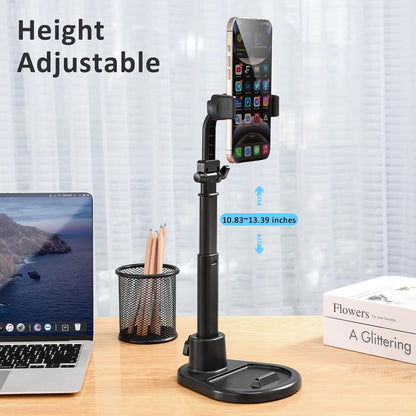 Phone Stand for Desk, Height Adjustable Cell Phone Holder for iPhone, 360 Degree Rotatable Office Phone Stand for Video Recording,Live Streaming,Compatible with All 4.7-7in Smartphones (T13-2)
