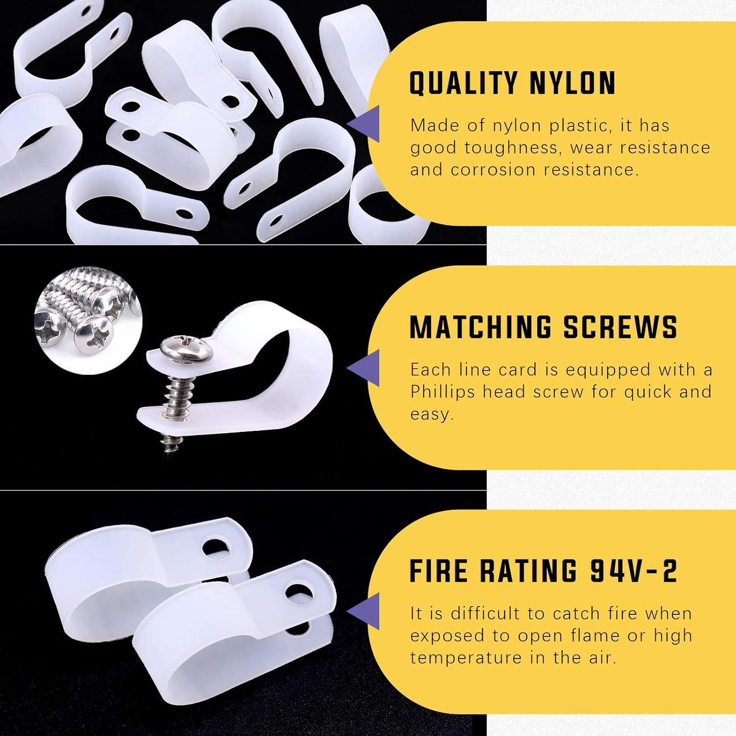 Swpeet 120 Pack White 5/8 Inch Nylon Plastic R-Type Cable Clips Clamp Kit, Nylon Screw Mounting Cord Fastener Clips with 120 Pack Screws for Wire Management (5/8 Inch, White)