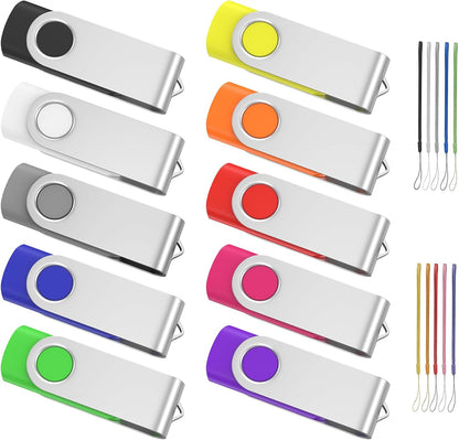 (Not 128GB) ABLAZE 128MB Flash Drive 10 Pack, USB 2.0 Memory Stick with Lanyards Swivel Thumb Drives Bulk 128MB Pendrive U Disk for Data Storage (Mixcolors)