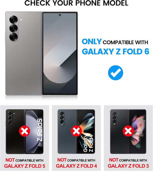 for Samsung Galaxy Z Fold 6 Case with Card Holder & S Pen Holder & Screen Protector & Slide Camera Protection & Hinge Protection, Shockproof Wallet Phone Case for Z Fold 6 5G 2024, Rose Gold