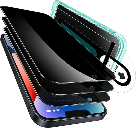 ESR 3 Pack for iPhone 16e/ iPhone 14/ iPhone 13/13 Pro Privacy Screen Protector, Anti-spy Tempered-Glass Privacy Screen Protector with Flawless Fit Tray