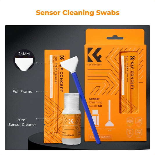 K&F CONCEPT 24mm Full Frame Sensor Cleaning Swab*10 + 20ml Sensor Cleaner, DSLR SLR Digital Camera CMOS and CCD Sensor Cleaning Swab Kits for Nikon Sony Canon Camera Clean