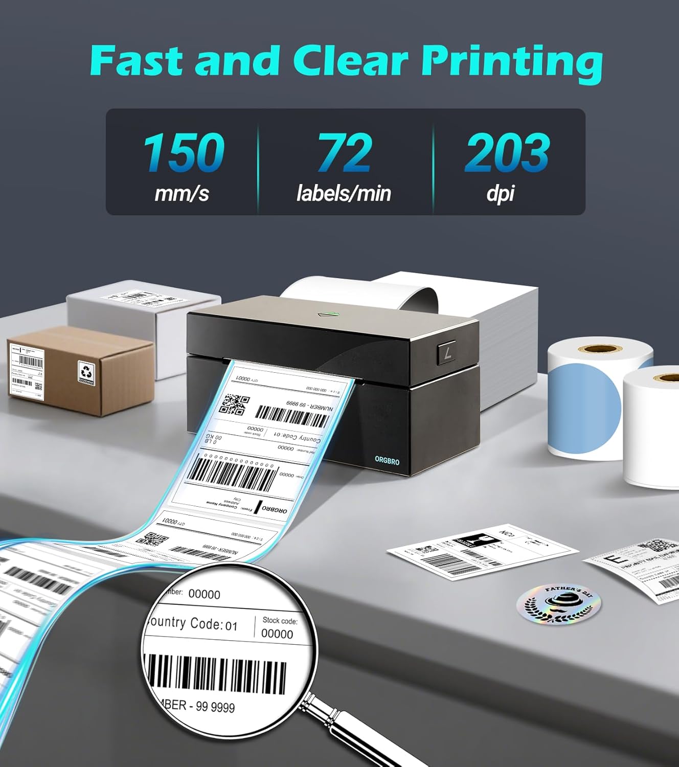ORGBRO Bluetooth Thermal Shipping Label Printer, Z1-Plus Wireless 4X6 Shipping Label Printer for Small Business Office or Home Support iPhone Android Windows macOS Chrome Amazon Ebay Shopify USPS