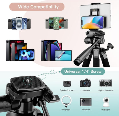 Victiv 68" Phone Tripod Stand, Tablet Tripod for iPhone iPad with Remote and Holder, Phone Stand for Video Recording Travel Photo Vlog Photography, Compatible with Smartphone Digital Camera