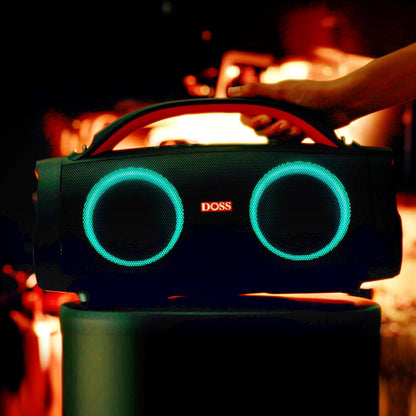 DOSS Extreme Boom+ Outdoor Bluetooth Speaker with 100W Stereo Sound, Extra Bass, 20H Playtime, Party-Sync LED Lights, Built-in Power Bank, IPX6 Waterproof Speaker for Camping, Pool, Beach, Yard