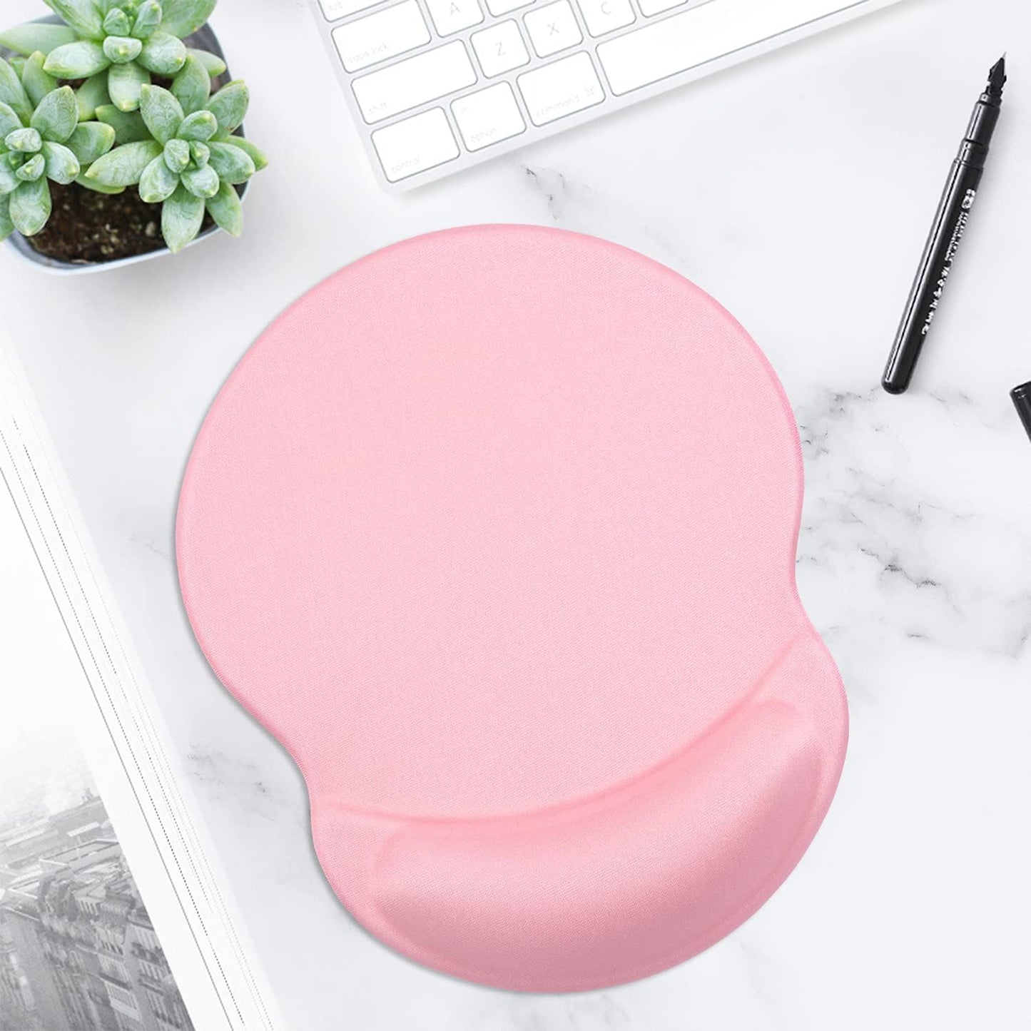 ITNRSIIET Ergonomic Mouse Pad with Gel Wrist Support Small Wrist Rest Smooth Surface Non-Slip PU Base Comfortable Office Supplies Pain Relief, 8.7 x 7.2 inches, Pink