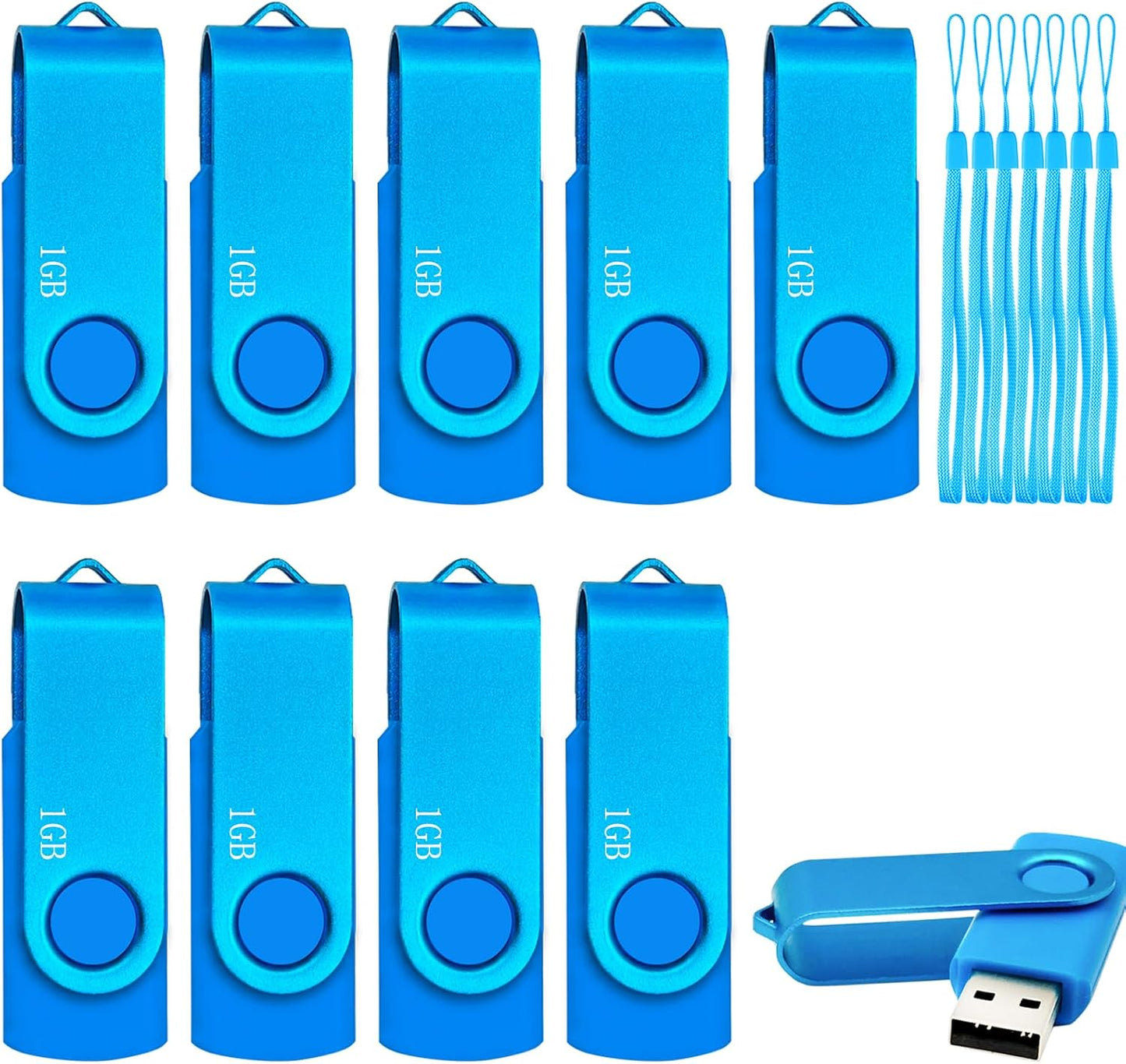 USB Drive 1GB USB 2.0 Flash Drive 10 Pack Nicepicten Pendrive Swivel Thumb Zip Jump Flash Drives USB Memory Stick Thumbdrive Flashdrive Ideal for Home Office Shared Data Storage Blue 1GB