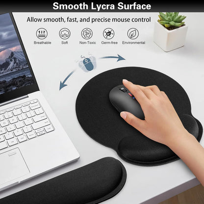 Ergonomic Keyboard Wrist Rest, Mouse Pad with Wrist Rest Black, Funny Gaming Mousepad with Wrist Support, Memory Foam Wrist Rest Set for Computer Keyboard, Office Desk Accessories