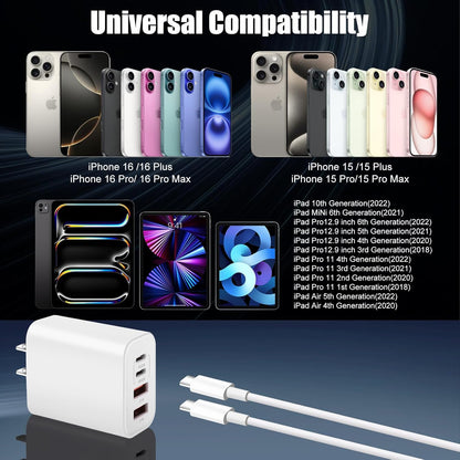 USB Type C Charger for iPhone 16 Pro,40W Multiport Type C Charger Fast Charging,2Pack 4 Port USB C Wall Charger 10FT USBC Chargers Cord for iPhone 16/16 Pro/16 ProMax/16e/15/15 ProMax/15 Plus,iPad Pro