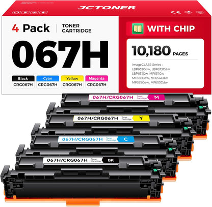 067H 067 Toner Cartridge Set 4-Pack MF656Cdw MF654Cdw High Capacity Compatible for Canon 067 067H Works for Color imageCLASS LBP632Cdw LBP633Cdw MF652Cdw MF653Cdw Printer Ink Black Cyan Magenta Yellow