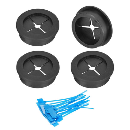 uxcell 4Pcs Cable Cord Grommet, 1-3/8"(35mm) Rubber Desk Grommets Wire Pass Through Hole Cover with Marked Cable Ties for Home Office Cable Wire Protection, Black