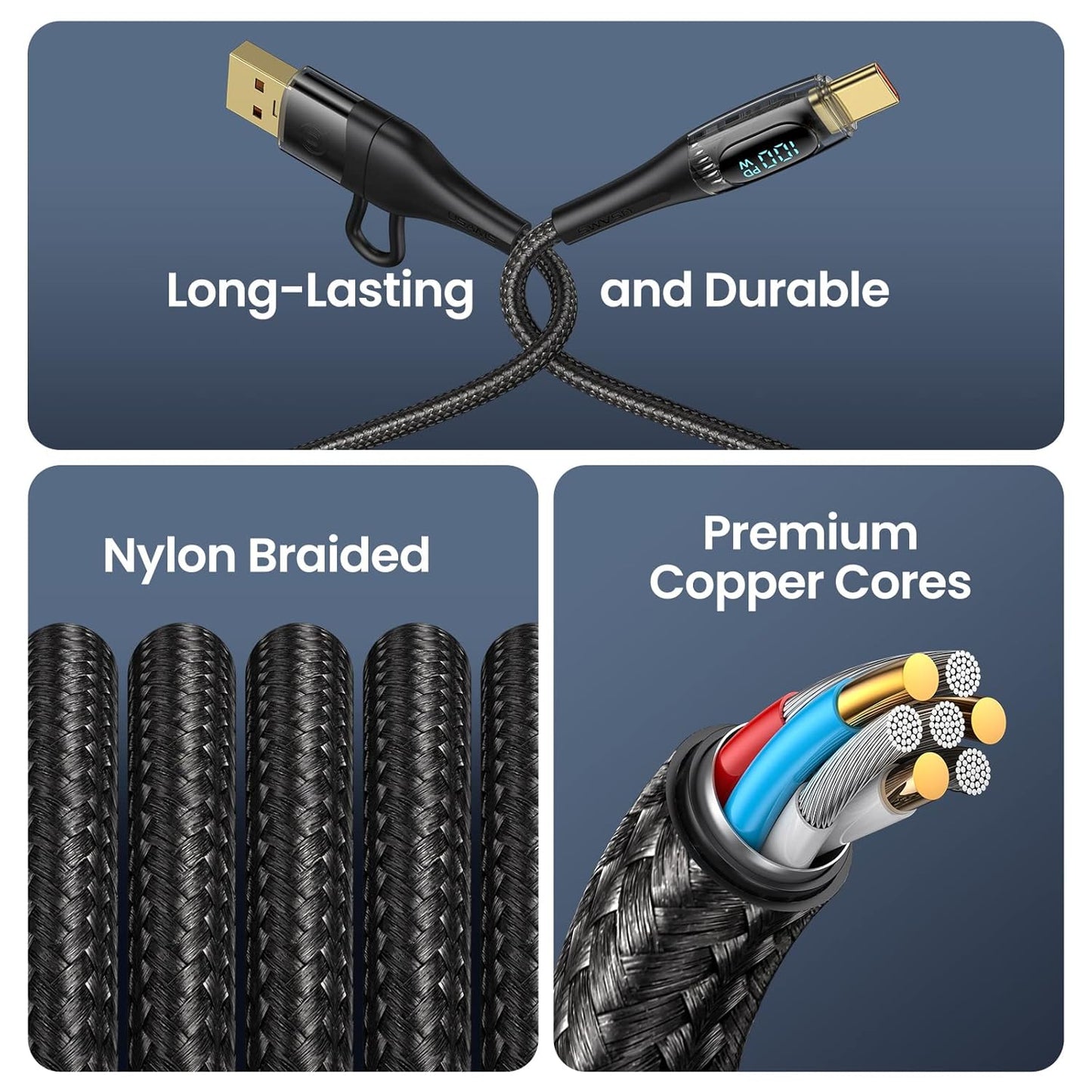 USB C to Multi Charging Cable, USAMS 100W 6.6FT 5A Type C to Type C Fast Charger Charging Cord with LED Display 5-in-1 C/A to C/Micro/IP Sync Charger Adapter Compatible for Laptop/Tablet/Phone