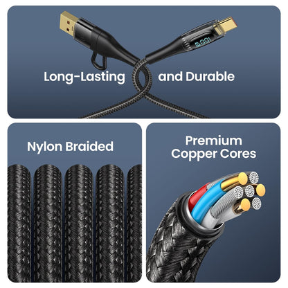 USB C to Multi Charging Cable, USAMS 100W 4FT 5A Type C to Type C Fast Charger Charging Cord with LED Display 5-in-1 C/A to C/Micro/IP Sync Charger Adapter Compatible for Laptop/Tablet/Phone