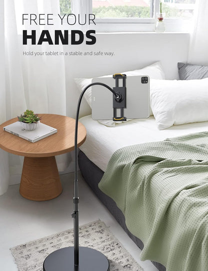 Lamicall Tablet Floor Stand Holder - Gooseneck Tablet Mount for Bed, 63" Adjustable Height & 10.6lb Stable Base, for 4.7-13" Tablets, iPad Pro 13/9.7, Air, Mini, Galaxy Tab, Kindle, Phones