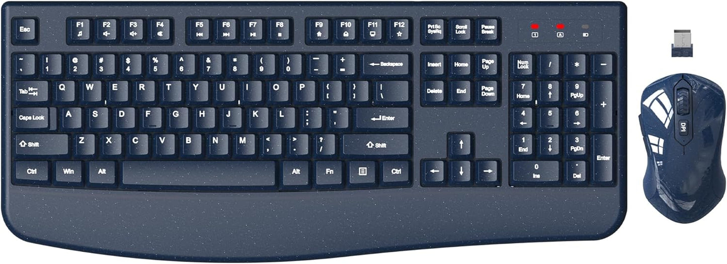 Wireless Keyboard and Mouse Combo, EDJO 2.4G Full-Sized Ergonomic Computer Keyboard with Wrist Rest and 3 Level DPI Adjustable Wireless Mouse for Windows, Mac OS Desktop/Laptop/PC(Galaxy Blue)