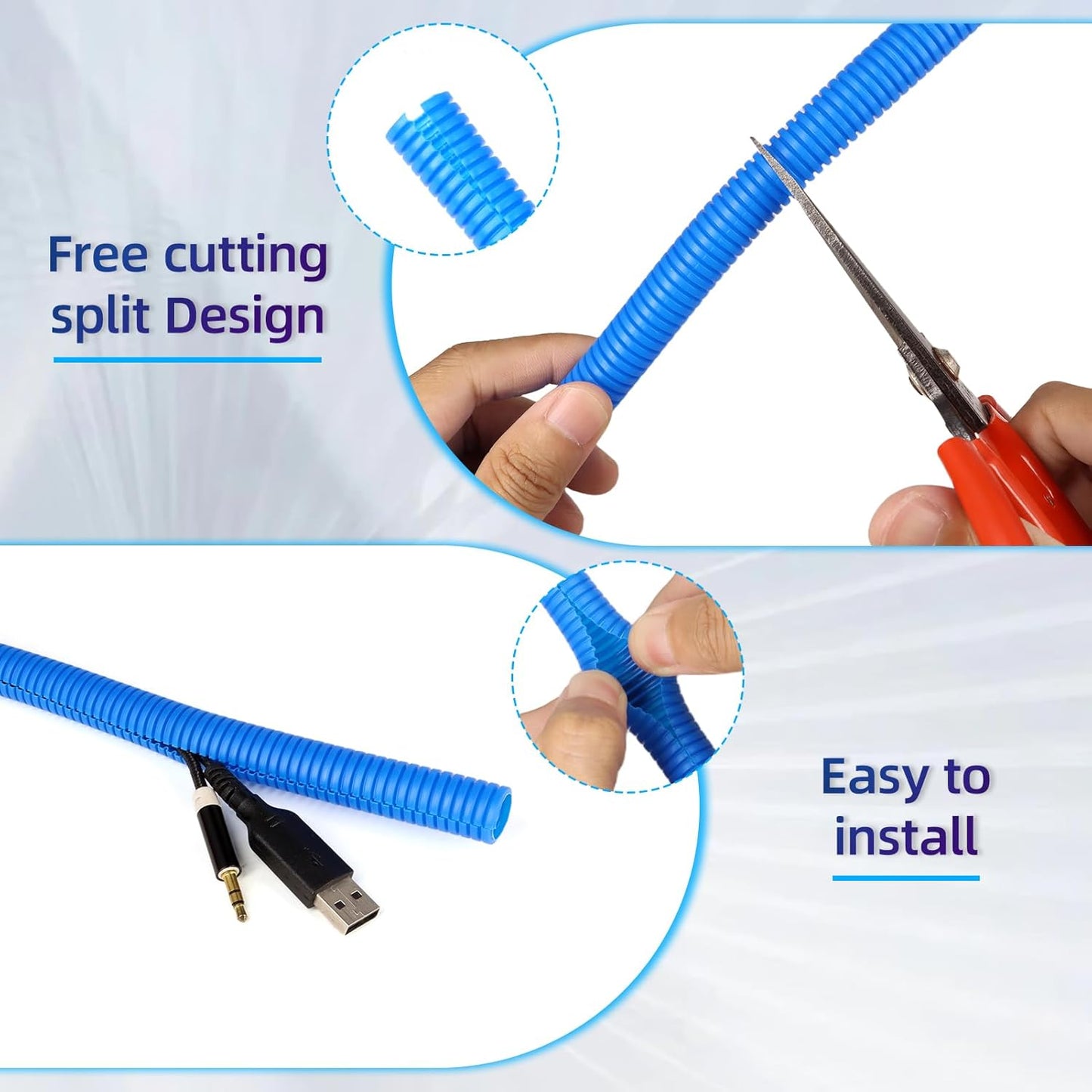 Split Wire Loom Tubing, 10,25ft Cord Protectors from Pets No Chew, Flexible Wire Covers Cord Protectors, Protective Split Cable Sleeve for Automotive Home Industrial Wires(Blue, 0.51inch-25ft)