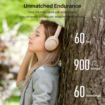 TOZO HT2 Hybrid Active Noise Cancelling Headphones, Wireless Over Ear Bluetooth Headset, 60H Playtime, Hi-Res Audio Custom EQ via App Deep Bass Comfort Fit Ear Cups, for Home Office Travel Khaki
