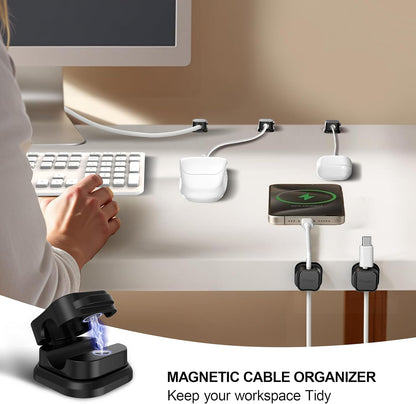 12 Pack Magnetic Cable Clip Organizer Cord Holder, Picozon Adhesive Cable Management, Wire Phone USB Charger Cable Holder Keeper Organizer for Car, Office Home Desktop, Wall, Night Table - Black
