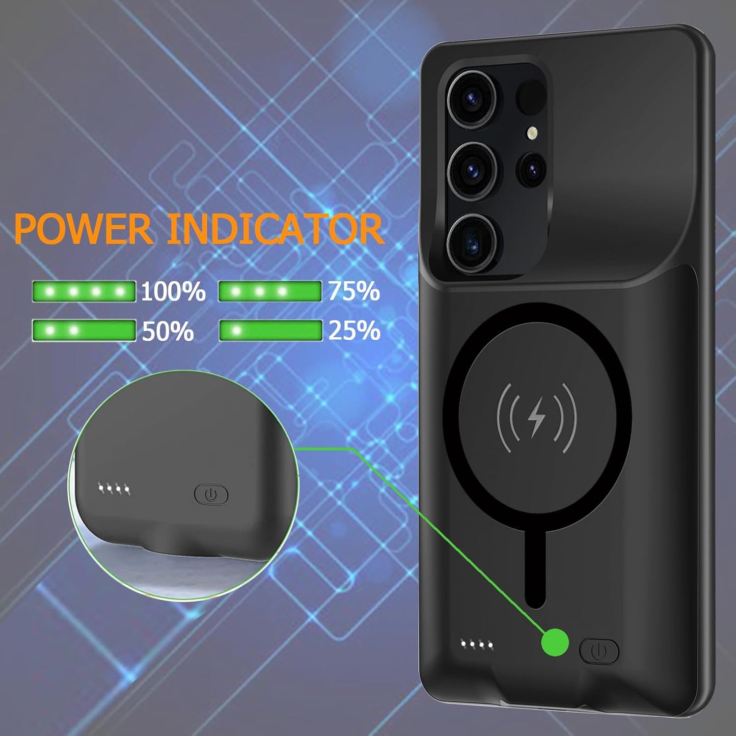 Battery Case for Galaxy S23 Ultra, [12000mAh] Slim Portable Protective Fast Charging Case Backup Power Bank Battery Case Compatible with Galaxy S23 Ultra-6.8 inch-Black