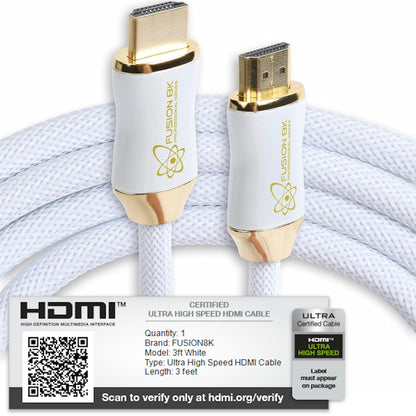 White HDR HDMI 2.1 Certified Cable Supports 10K 8K @60Hz and 4K @120Hz Compatible with Dolby Vision and All TVs, BluRay, Xbox Series X, PS5 (3 Feet)