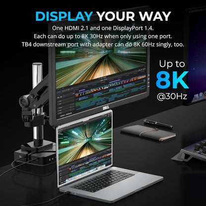 SABRENT Thunderbolt 4 Docking Station with Monitor Desk Mount, Gas-Lift Arm, 4 USB Ports, UHS-II Card Reader, Gigabit Ethernet, HDMI, DisplayPort, 8K/4K, VESA Mount for Monitors up to 32” (DS-T4WA)