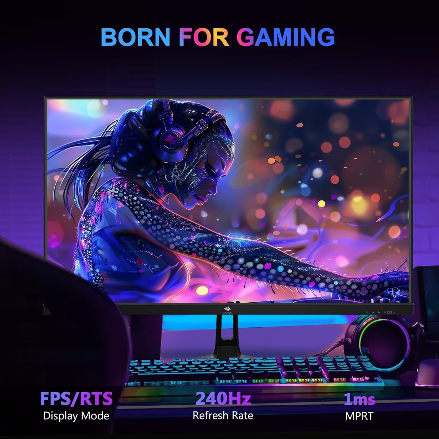 Z-Edge 27 inch Gaming Monitor, FHD 1080P 240Hz, Ultra-Fast MPRT 1ms Monitor, DCI-P3 99%, SRGB 120%, 8 bits, UG27PJ Frameless Bezel, 2X DP 1.4 Ports and 2X HDMI 2.0 Ports