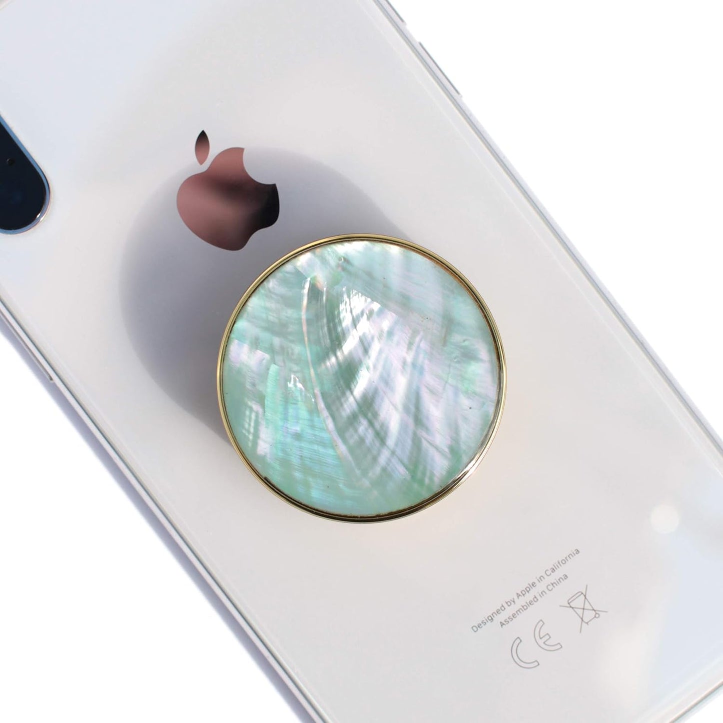 OnTheGrip Cute Natural Seashell Design Round Shape Collapsible Mobile Phone Grip Stand Holder for Smartphone Tablet Cell Phone Accessory (Aqua Blue)