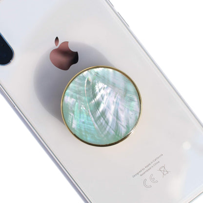 OnTheGrip Cute Natural Seashell Design Round Shape Collapsible Mobile Phone Grip Stand Holder for Smartphone Tablet Cell Phone Accessory (Aqua Blue)