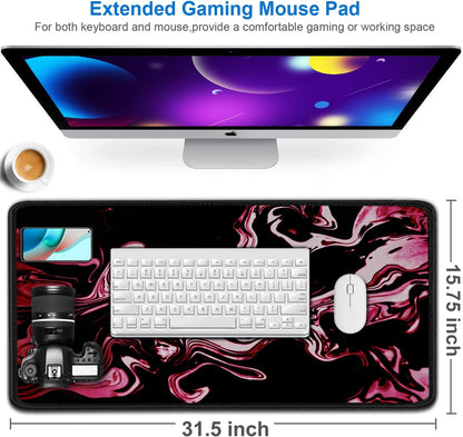 Gaming Mouse Pad, 31.5x15.7 inch Large Extended Computer Keyboard Mouse Mat, Water Resist Non-Slip Mousepad Rubber Base Long XXL Desk Mouse Pad for Gaming, Office & Home, Marble Red