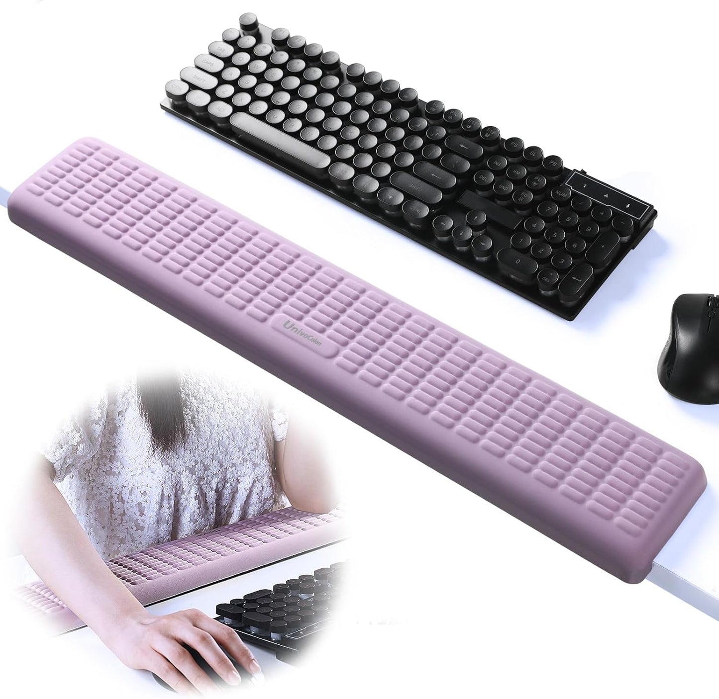UnivoColors PostureUp L-Shaped Desk Long Wrist Rest Elbow, Non-Slip, Memory Foam, Desk Edge Support, Ergonomic Design for Long-Hour Work (23.6 * 3.9 inch One-Piece Design,Purple)