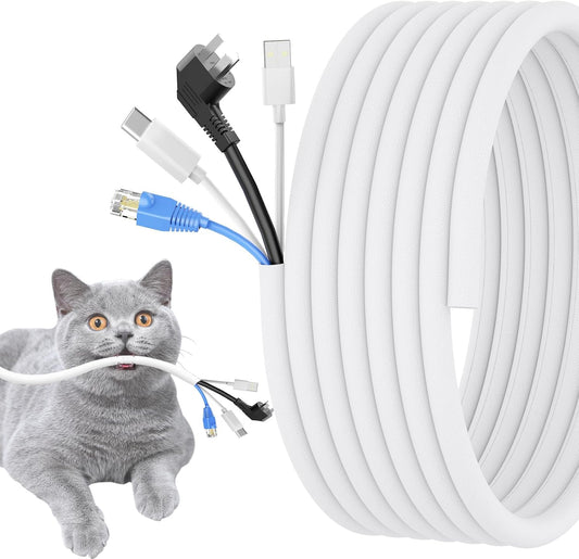 Cord Protectors from Pets No Chew, 1/2 inch 10ft Wire Protector Cord Covers for Pets, Flexible Cable Sleeve Cord Management for TV/Computer/Electric Wires/Phone Charging Cables, White