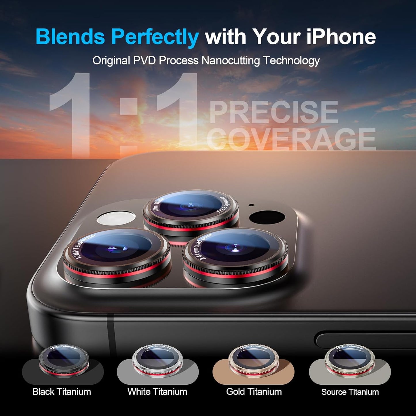 X-it 2 Pack Camera Lens Protector, Shatterproof Anti-Scratch Ultra HD Camera Protector, Anti-Glare Tempered Glass Lens Protector for iPhone 16 Pro Max/16Pro/15 Pro Max/15Pro/14 Pro Max/14Pro,Black Red