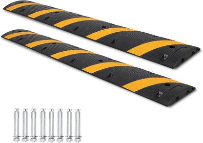 Heavy Duty Speed Bumps for Driveway, 2 Pack 6Ft Rubber Speed Bumps, 2 Channel Modular Traffic Speed Bump Hump Cable Protector Ramps for Asphalt Concrete Gravel Driveway Road with 6 Bolt Spikes