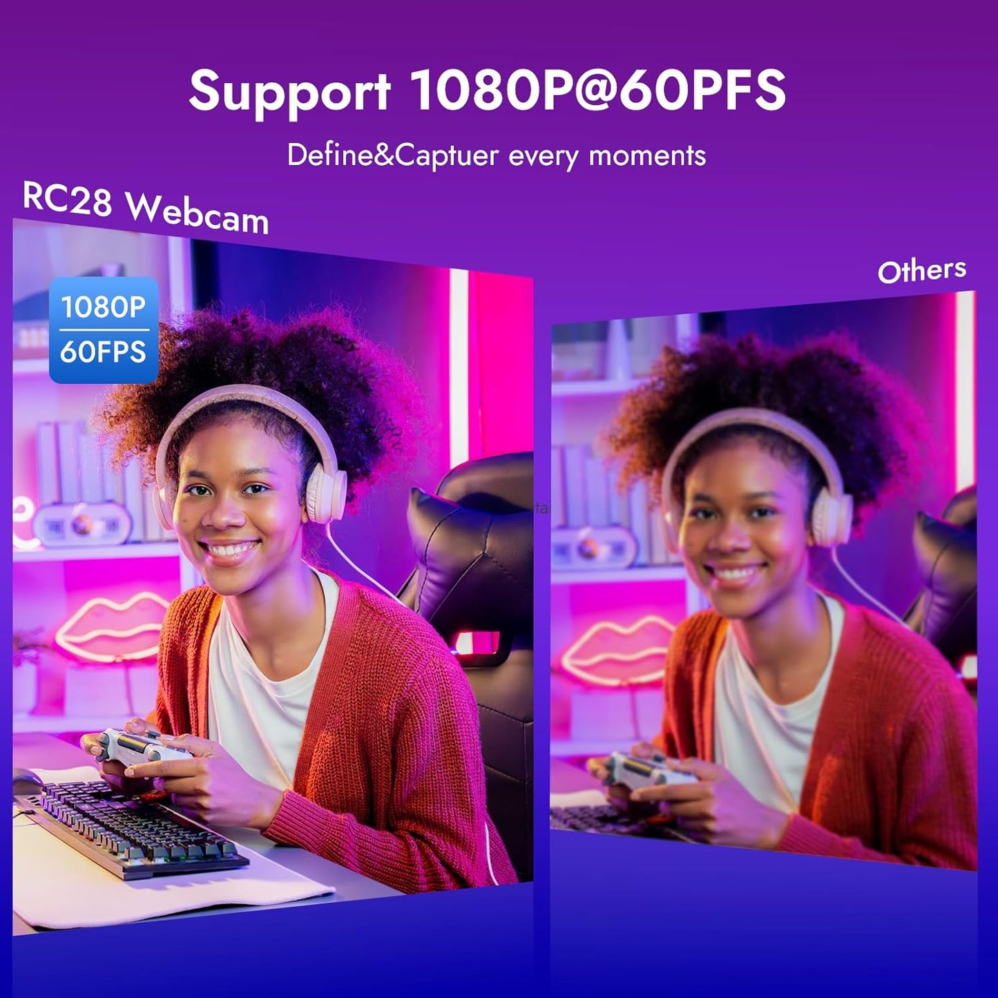 ROCWARE RC28 Webcam with Cardioid & Omnidirectional Microphone | HiFi Mode for Studio-Quality Audio, AI Noise Cancellation & Raw Audio Modes | 1080P 60FPS Web Cam for Streaming/Meetings/Beginners