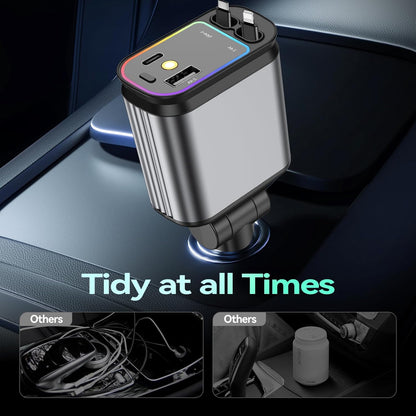 Fast Car Charger with Starlight, 4 in 1 Retractable Car Charger, 69W USB C Adapter, Cars Accessories with Starlight Roof, 2 USB Ports Phone Cars Chargers Compatible with iPhone 16 15 14 and Android