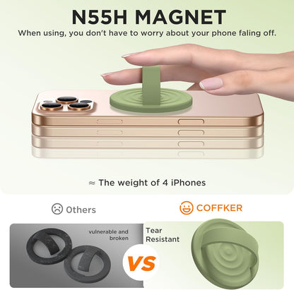 Magnetic Phone Ring Grip Holder, Silicone Finger Loop Grip, Compatible with MasSafe, Back of Phone for iPhone Pro Max/Plus/16/15/15/14/13/12 Series, Tea Green