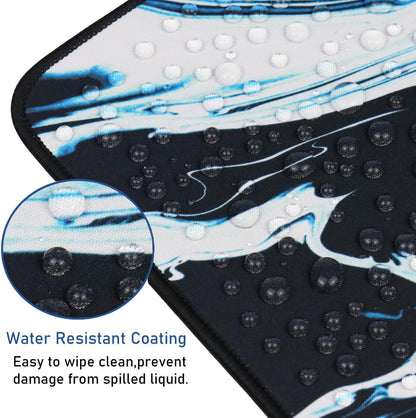 Gaming Mouse Pad with Stitched Edges, Durable Non-Slip Natural Rubber Base, Waterproof Computer Keyboard Pad Mat for Esports Pros/Gamer/Desktop/Office/Home - Marble Cyan