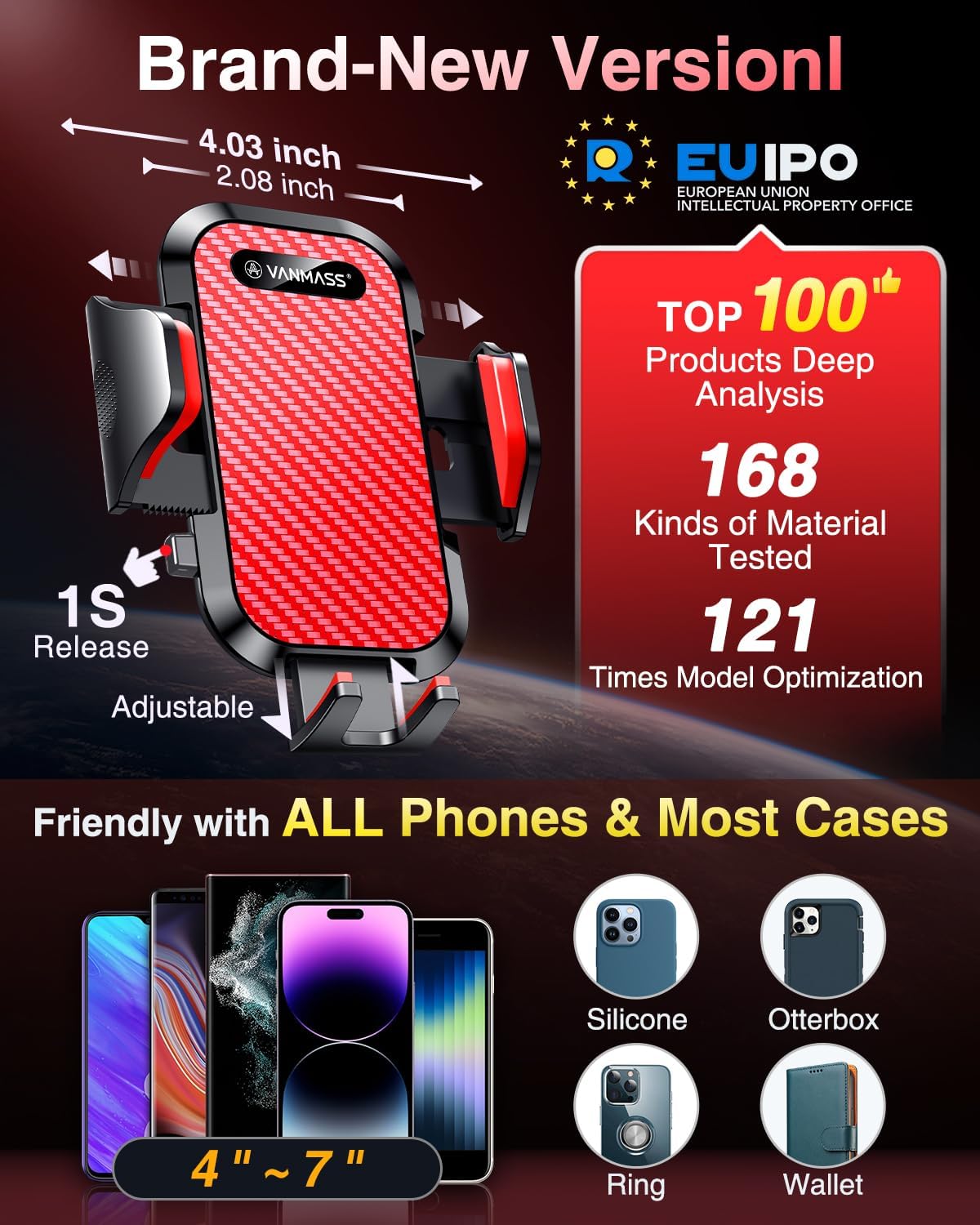 VANMASS [Longest Lasting] True Military-Grade Car Phone Holder Strongest Suction & Clip Cell Mount Dashboard Windshield Vent Automobile Cradle Truck Accessories for iPhone 16 15 Pro Max 14 13 Android