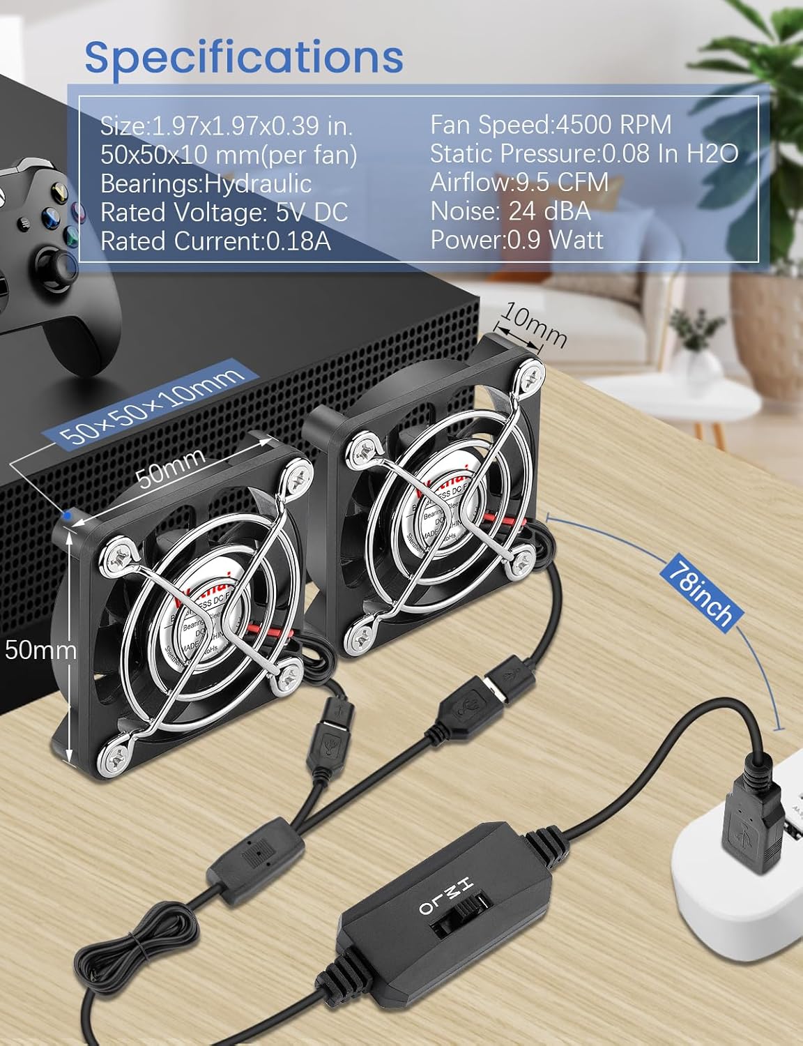 Wathai 2PCS 50mm x 10mm 5V Mini Box USB Computer Fan with 3 Speed Control for Cosplay Welding Helmet VR Gear Rok Router Raspberry Pi Aquarium Cooling Ventilation 2 in 1