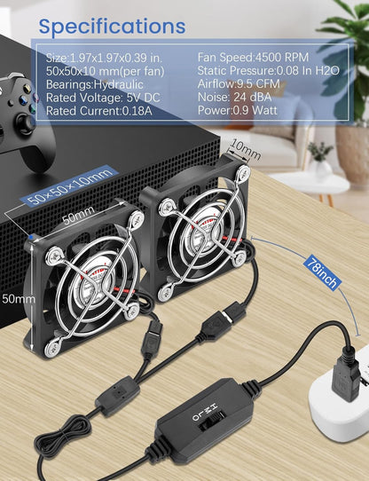 Wathai 2PCS 50mm x 10mm 5V Mini Box USB Computer Fan with 3 Speed Control for Cosplay Welding Helmet VR Gear Rok Router Raspberry Pi Aquarium Cooling Ventilation 2 in 1