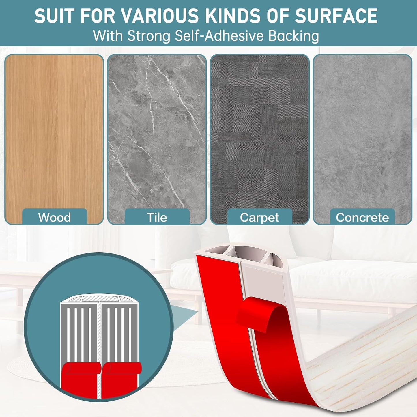 Floor Cord Cover Self Adhesive Cord Hider Floor Extension Cord Covers for Floor Power Cord Protector Cable Management Prevent Cable Trips Cable Cavity 0.47" W x 0.27" H (Beige Wood, 20Ft)