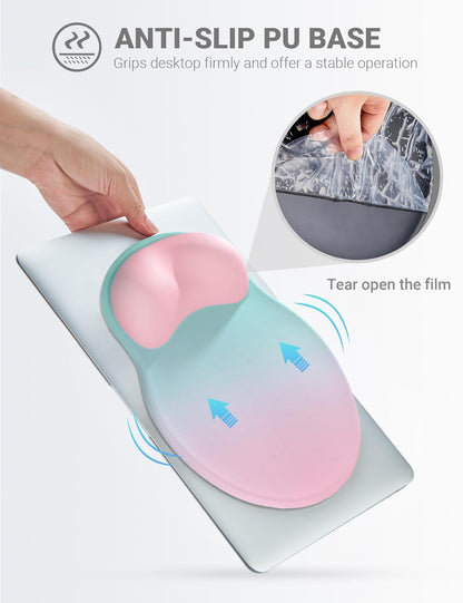 Ergonomic Mouse Pad Wrist Support, Comfortable Mouse Pad Wrist Rest, Relieve Wrist Pain Gel Mouse pad, Non-Slip Rubber Base Mousepad for Laptop, Computer(Gradient Pink Green)