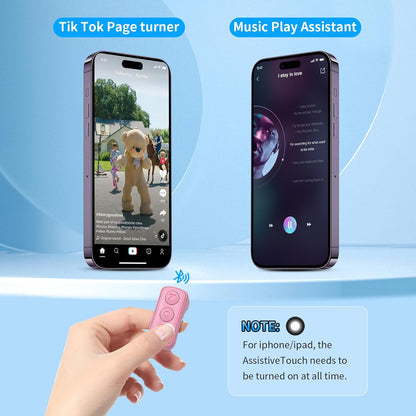 Fingertip Bluetooth Remote Control TIK TOK Wireless Page Turner TYUOBOX Camera Remote Shutter Selfie Button Controller with Charging Case for iPhone Android Ipad Cell Phone (Pink1)