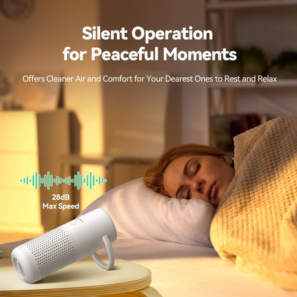 Car Air Purifier, Cordless Portable Air Purifier for Car, Office, Small Room with True HEPA Filter, Travel Air Purifier for Smoke, 0dor & Dust with Aroma Chamber(White)