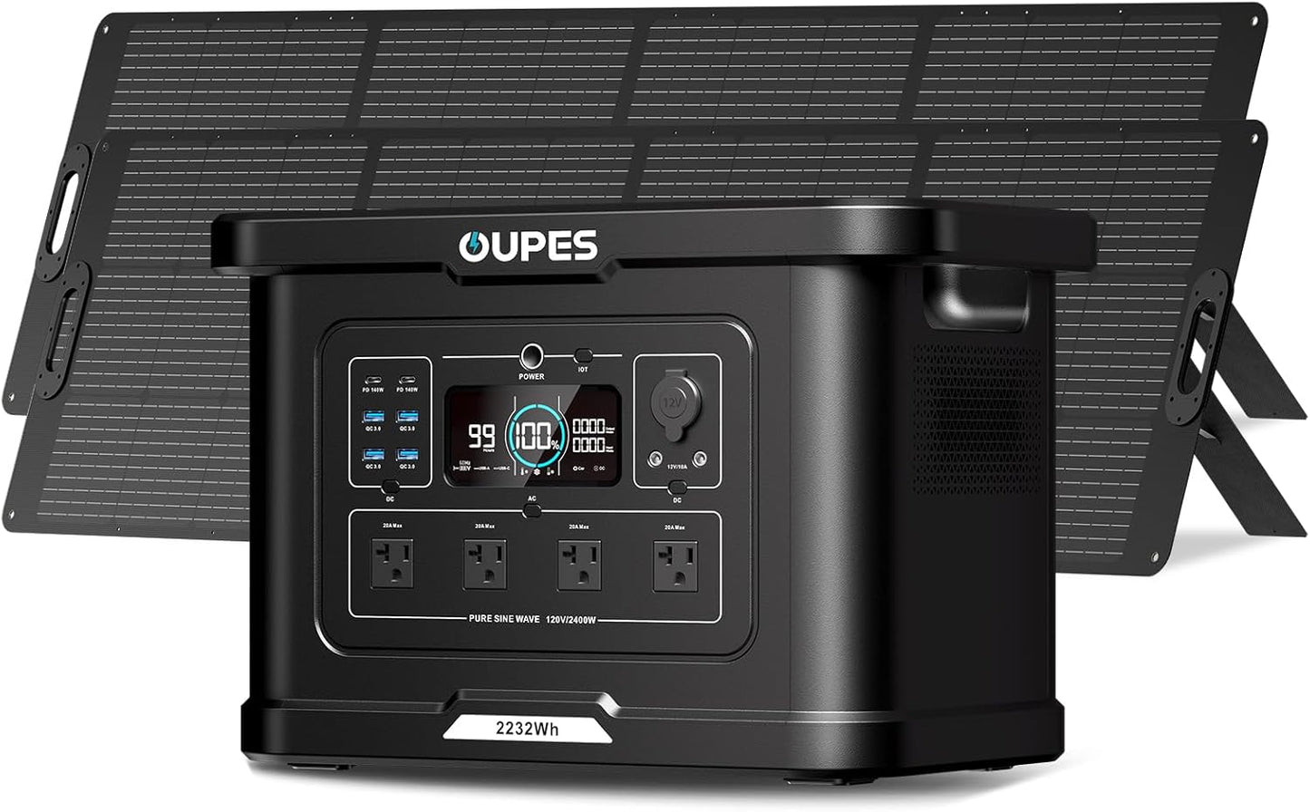 OUPES Exodus 2400 Solar Generator with 2x240W Panels, 2400W/2232Wh Portable Power Station with APP Control & UPS for RV, Home Backup, Professional Outdoor Use
