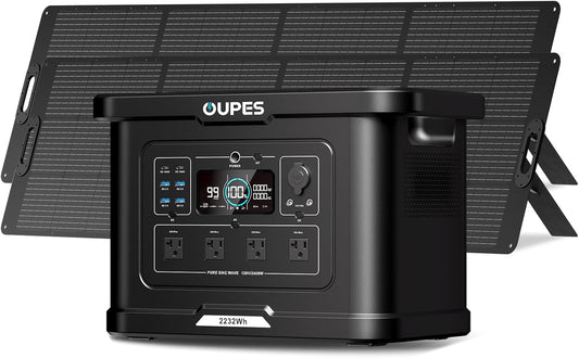 OUPES Exodus 2400 Solar Generator with 2x240W Panels, 2400W/2232Wh Portable Power Station with APP Control & UPS for RV, Home Backup, Professional Outdoor Use