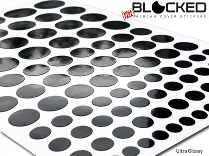Stackable Webcam/Camera Vinyl Covers | 95 Low-Tack Restickable Webcam Stickers | 5-Sizes | Black 95-Pack (Ultra Glossy)