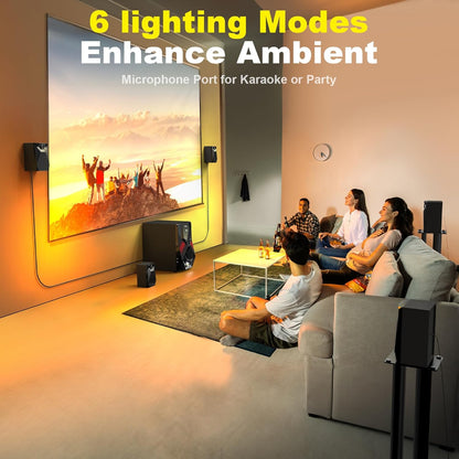 1000W Surround System 5 Wired Satellite Audio Speakers 8 inch Subwoofer 5.1/2.1 Channel Home Theater Deep Bass Support HDMI ARC Optical Bluetooth Karaoke Input